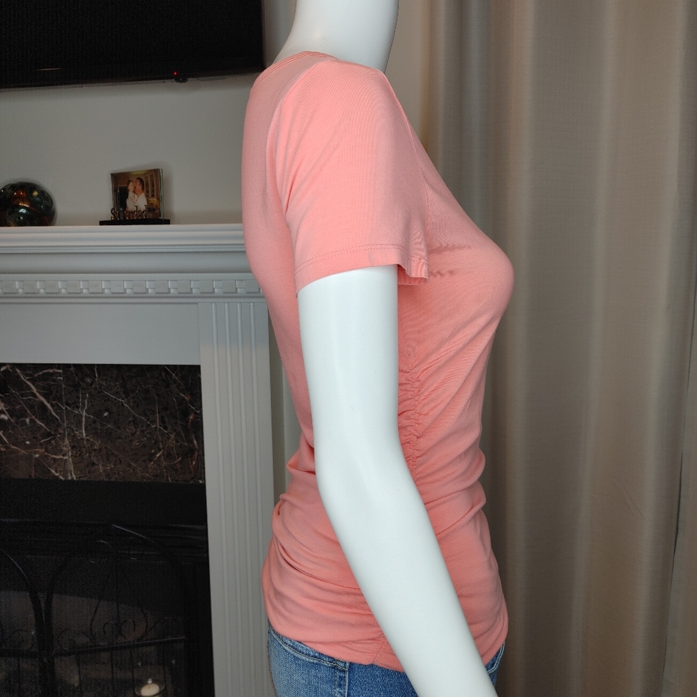 MICHAEL MICHAEL KORS RUCHED TOP WITH ZIP DETAIL, PEACH S - Picture 5 of 11